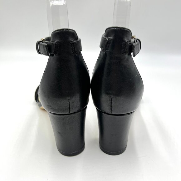 Nine West Womens Size 6.5 Black Leather Block Heel Open Toe Sandals Heels Shoes - Picture 7 of 13